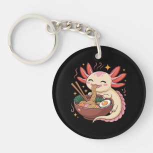 Cute Axolotl Eats Ramen Noodles Key Ring