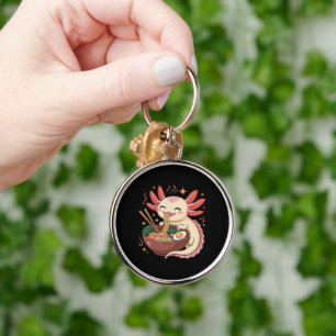 Cute Axolotl Eats Ramen Noodles Key Ring