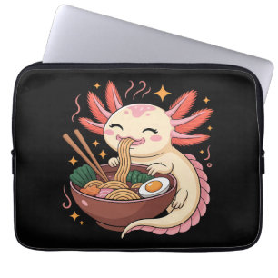 Cute Axolotl Eats Ramen Noodles Laptop Sleeve