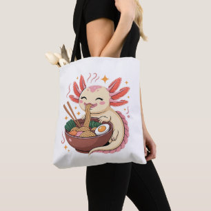 Cute Axolotl Eats Ramen Noodles Tote Bag
