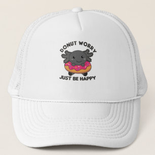 Cute Axolotl Funny Animals In Doughnut Pink Trucker Hat