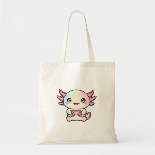 Cute Axolotl Gamer Holding Controller Tote Bag