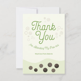Cute Axolotl Green Boba Tea Par-tea Kids Thank You Card