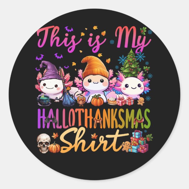 Cute Axolotl HalloThanksMas Halloween Thanksgiving Classic Round Sticker (Front)