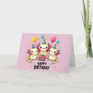 Cute Axolotl Happy Birthday Card Pink