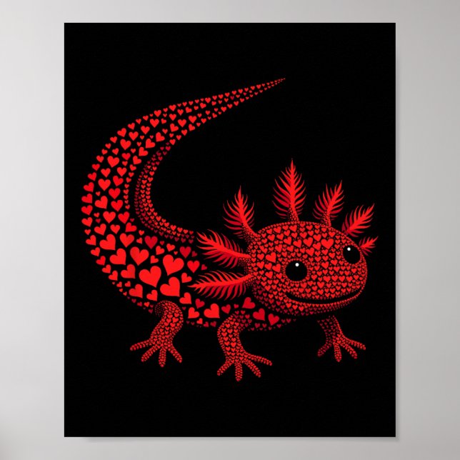 Cute Axolotl Heart Kids Mens Womens Valentine Axol Poster (Front)
