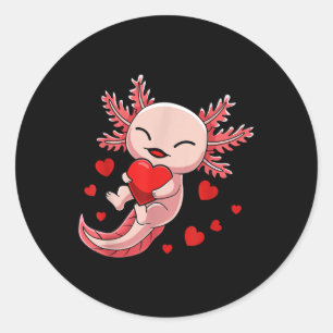 Cute Axolotl Heart Valentines Day For Girls Kids Classic Round Sticker