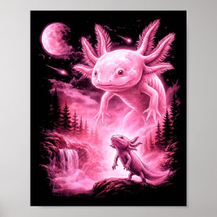 Cute axolotl howling to the moon meme mystical poster