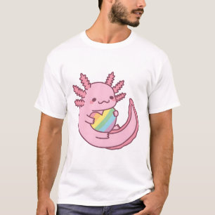 Cute Axolotl Hugging Rainbow Heart T-Shirt