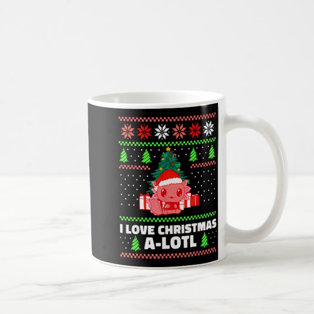 Cute Axolotl I Love Christmas A-lotl Xmas Hat Sant Coffee Mug (Right)