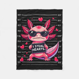 Cute Axolotl I Steal Hearts Mugshot Funny Valentin Fleece Blanket