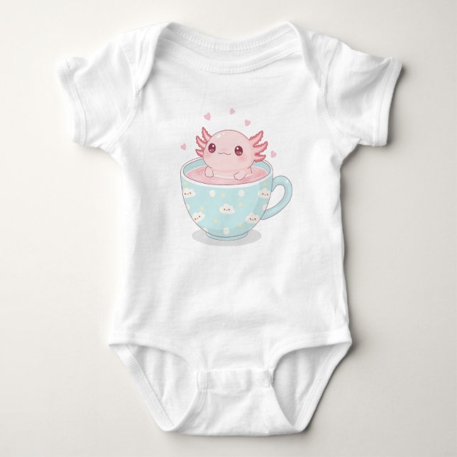 Cute axolotl in a cup baby bodysuit (Front)