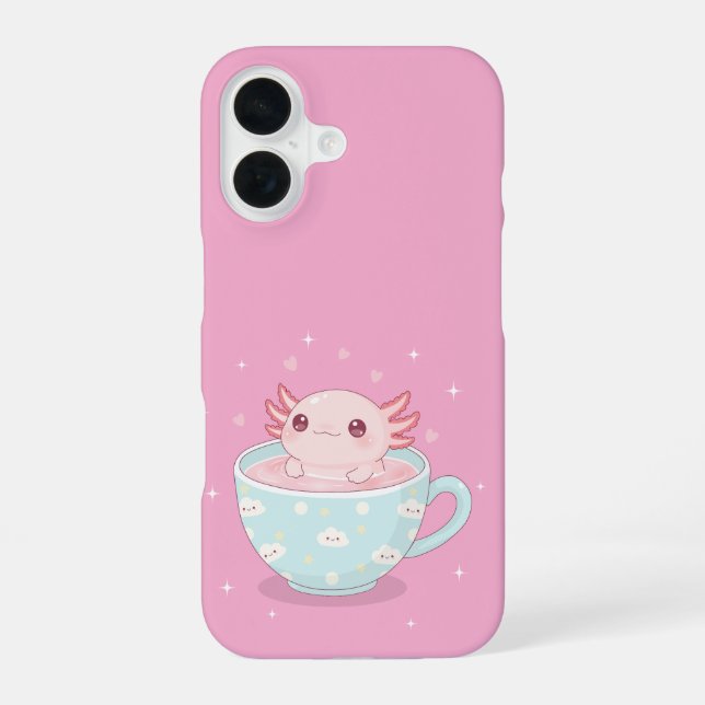 Cute axolotl in a cup iPhone 16 case (Back)