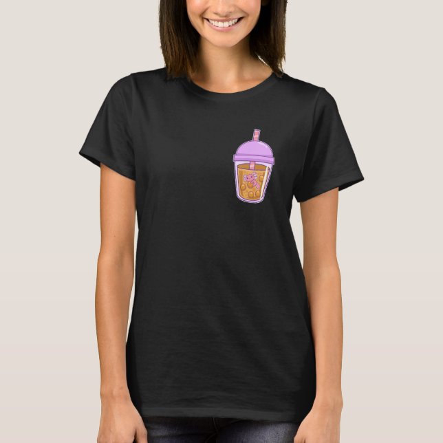 Cute Axolotl In Boba Tea T-Shirt (Front)