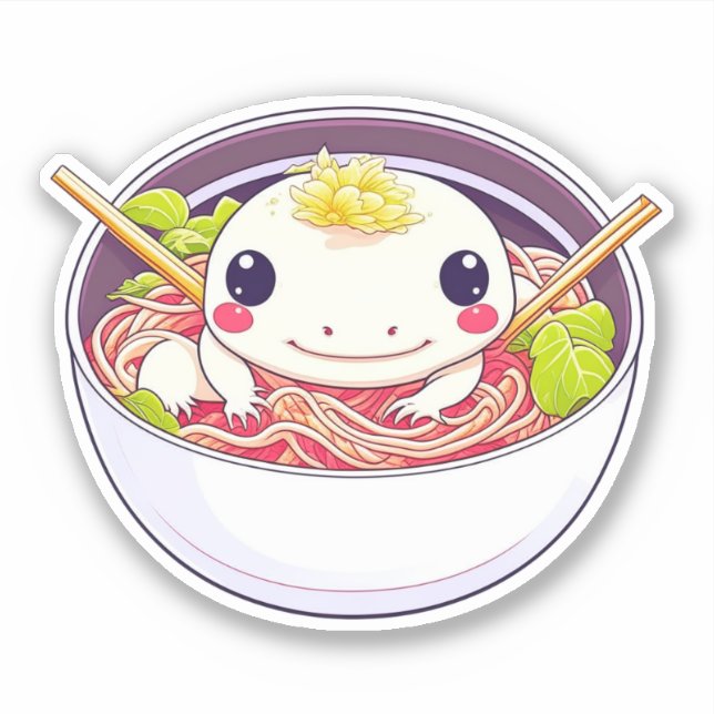 Cute Axolotl in Bowl of Ramen Soup (Front)