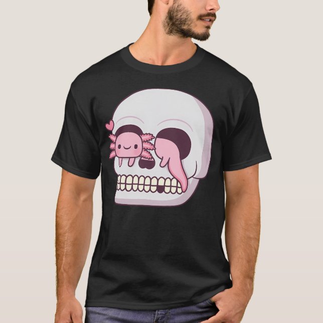 Cute Axolotl In Skull T-Shirt (Front)