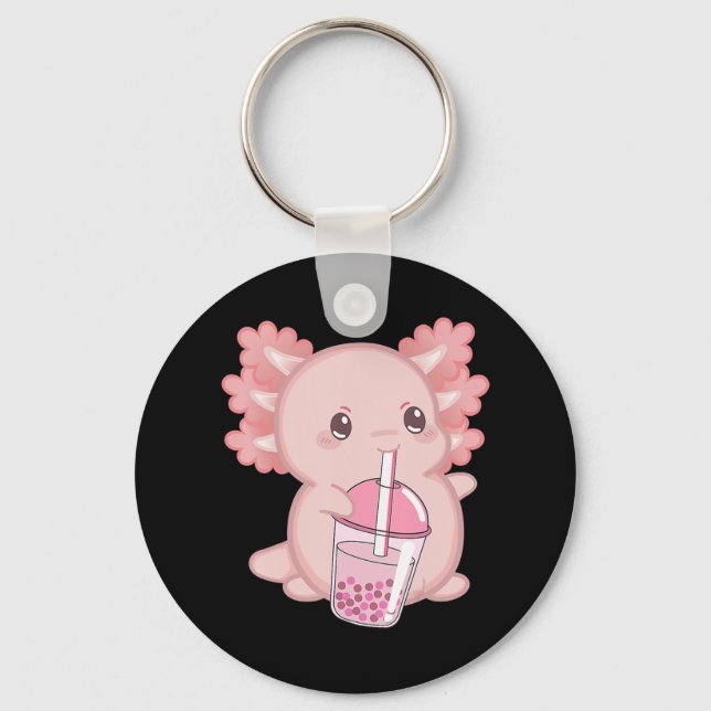 Cute Axolotl Japanese Strawberry Milk Anime Pink K Key Ring (Front)