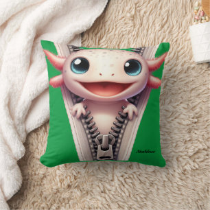 Cute Axolotl Kids Green Customisable Name Cushion