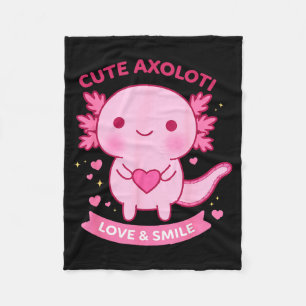 Cute Axolotl Love & Smile Kawaii Heart Animal Fleece Blanket