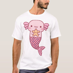 Cute Axolotl Mermaid Holding Starfish T-Shirt