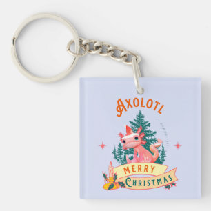Cute Axolotl Merry Christmas Holiday Art Key Ring