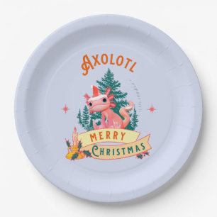 Cute Axolotl Merry Christmas Holiday Art Paper Plate