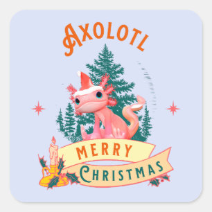 Cute Axolotl Merry Christmas Holiday Art Square Sticker