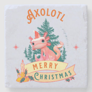 Cute Axolotl Merry Christmas Holiday Art Stone Coaster