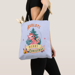 Cute Axolotl Merry Christmas Holiday Art Tote Bag