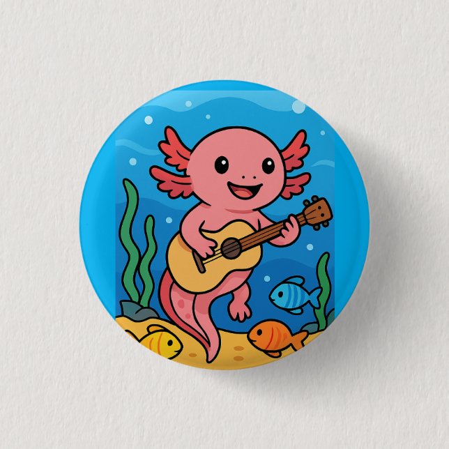 Cute Axolotl Musician Button (Front)