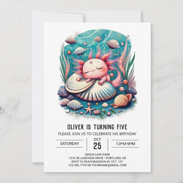Cute Axolotl Ocean Birthday Invitation (Front)