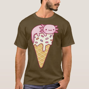 Cute Axolotl On Vanilla Ice Cream Cone Funny T-Shirt