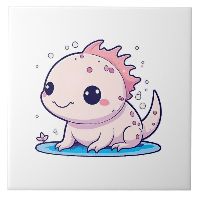 cute axolotl philosopher ceramic tile (Front)