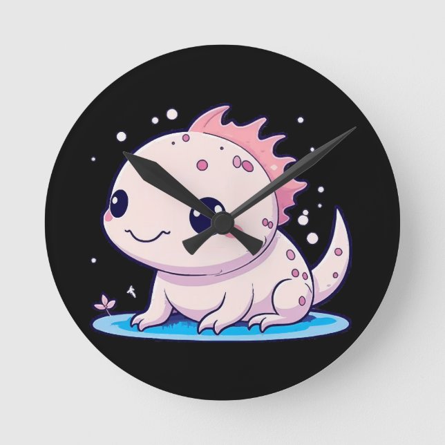 cute axolotl philosopher round clock (Front)