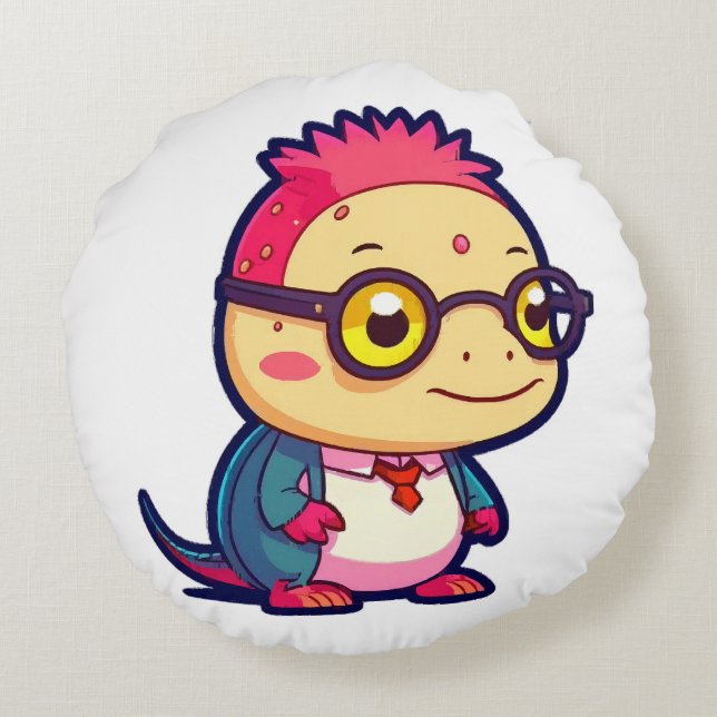 cute axolotl philosopher round cushion (Back)