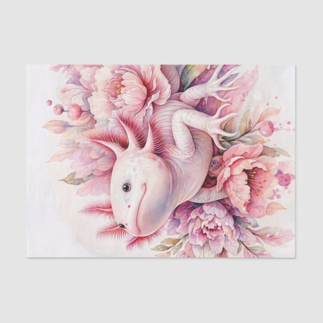 Cute Axolotl Pink Floral Art Tissue Paper (Front)