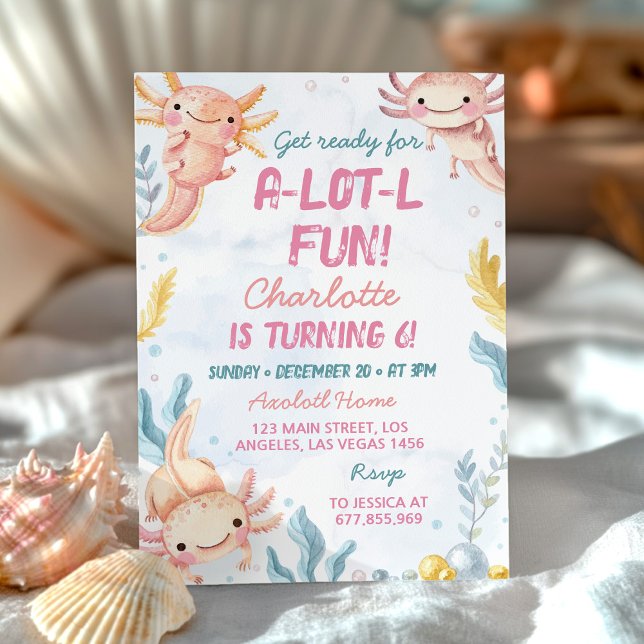 Cute Axolotl Pink Girl Birthday Party  Invitation (Creator Uploaded)