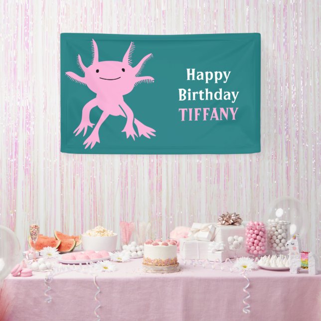 Cute Axolotl Pink Salamander Birthday Party Banner (Party)