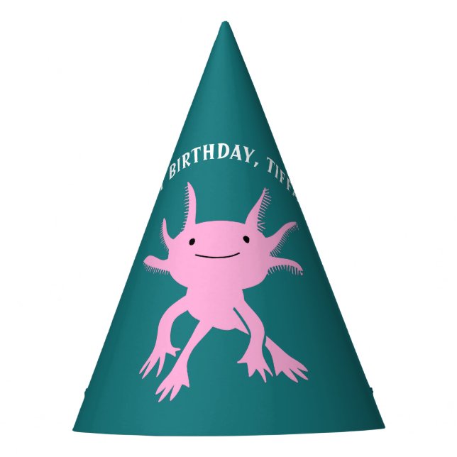 Cute Axolotl Pink Salamander Birthday Party Party Hat (Front)