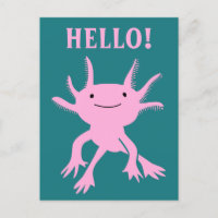 Cute Axolotl Pink Salamander Hello Postcard