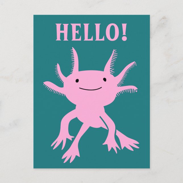 Cute Axolotl Pink Salamander Hello Postcard (Front)