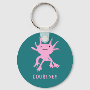 Cute Axolotl Pink Salamander Personalized Key Ring