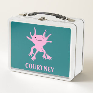 Cute Axolotl Pink Salamander Personalized Metal Lunch Box