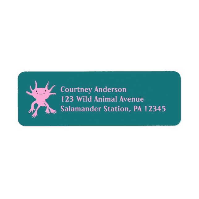 Cute Axolotl Pink Salamander Teal Return Address Label (Front)