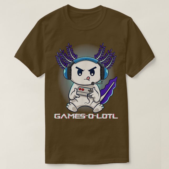 Cute Axolotl Playing Console Video Games Axolotl G T-Shirt (Design Front)
