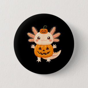 Cute Axolotl Pumpkin Halloween Jack O Lantern Kids 6 Cm Round Badge