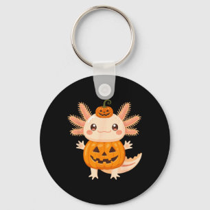 Cute Axolotl Pumpkin Halloween Jack O Lantern Kids Key Ring
