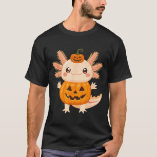 Cute Axolotl Pumpkin Halloween Jack O Lantern Kids T-Shirt