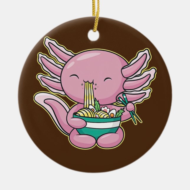 Cute Axolotl Ramen Japanese Anime Noodles Teenage Ceramic Ornament (Front)