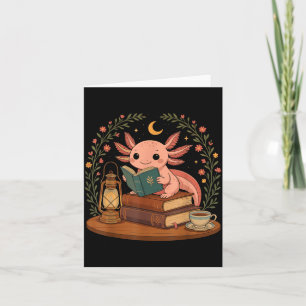 Cute Axolotl Reading Books Cozy Bookworm Card